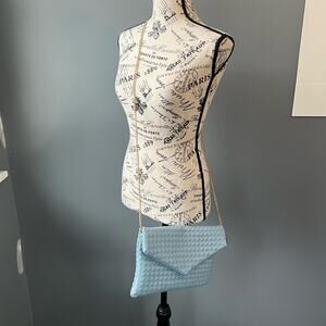 EMA Forever light blue wicker patterned clutch / crossbody magnet zipper closure